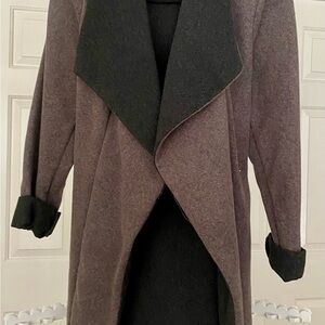Stylish Gray and Black Open Front Coat